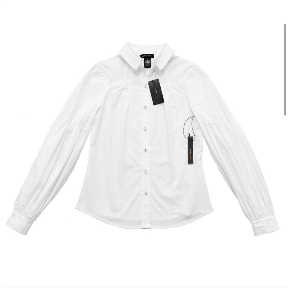 BCBGMaxAzria White Pleat Puff Sleeve Top